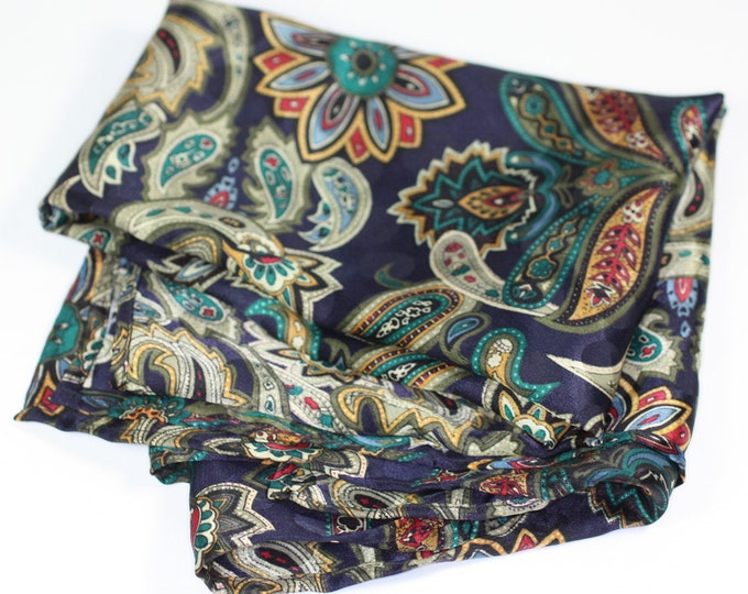 Paisley Scarf Navy Multi Color Square Polyester Vintage