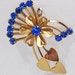 1950s 60s Gold Tone and Sapphire Rhinestones Flower and Heart Vintage Pendant