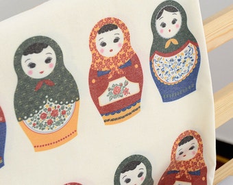 Retro Shabby Chic Nordic Floral Tulip Big Matryoshka Russian Doll Nesting Doll(Panel A, 28 Dolls Cut) -Cotton Fabric(11.8x55 Inches)