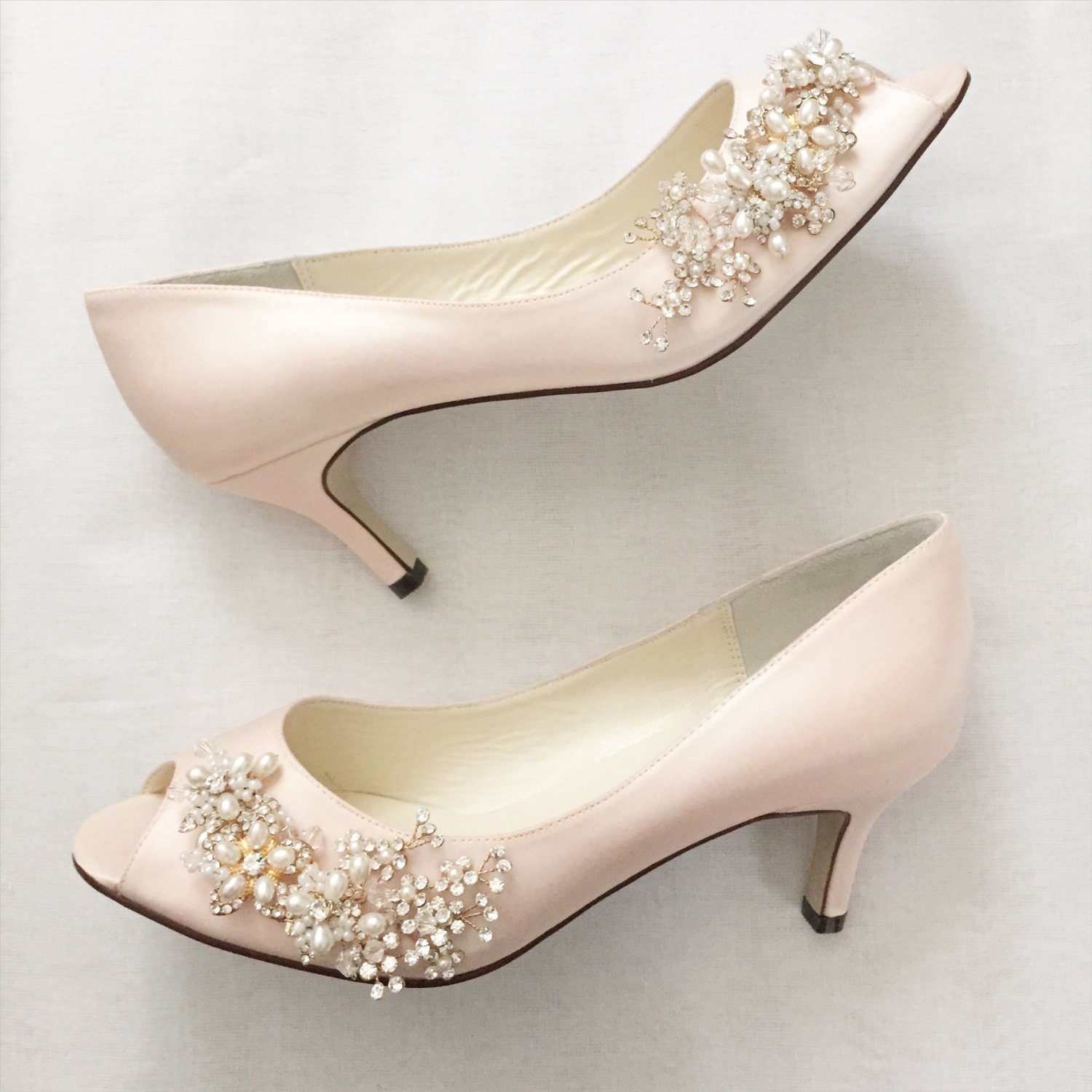 Blush Gold Wedding Shoes with Pearl and Crystal Vine Flower