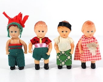Set of 4 Small Vintage Dolls - Made in Hong Kong