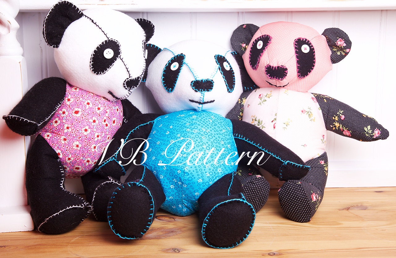 Panda bear soft toy Sewing pattern. Photo tutorial. Bear size