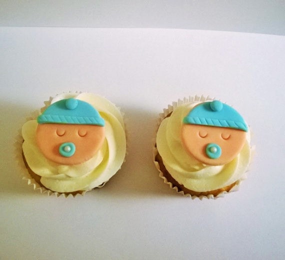 12 Babyshower baby boy fondant cupcake toppers by CuteFondant