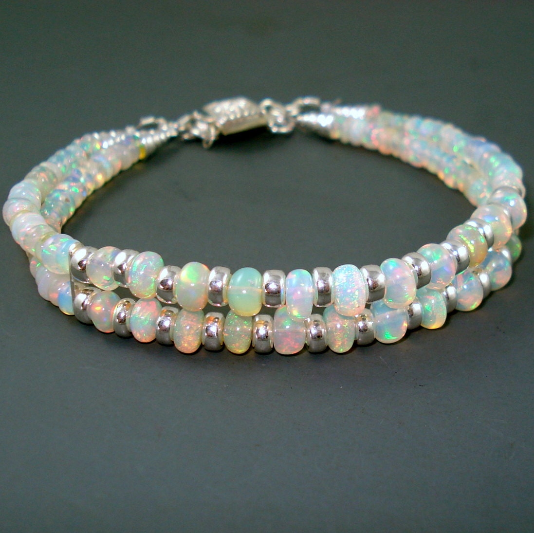 Opal Bracelet Fire Opal And Sterling Silver Rondelles Double