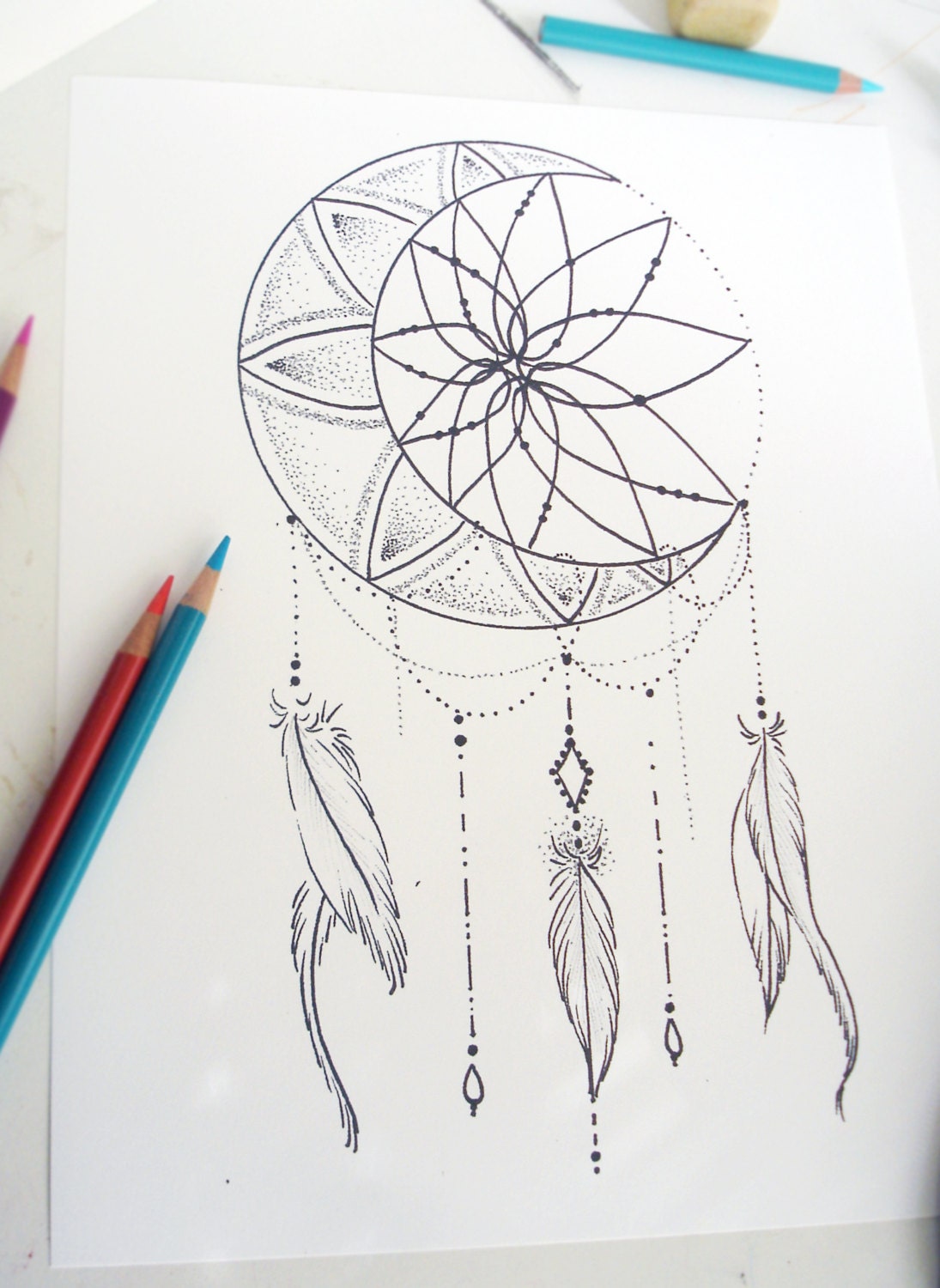 Moon Dream Catcher Coloring Page Instant Download Print Your