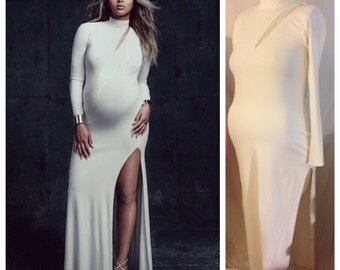 Hot Maternity Dress turtle neckline or Scoop neckline Long with side slit / Babyshower gown/ maternity Dress