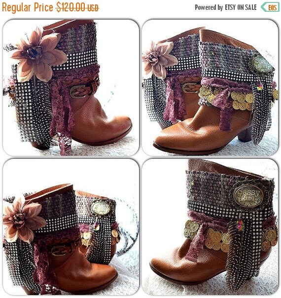 Sale Music festival boots Boho cuff boots by TrueRebelClothing