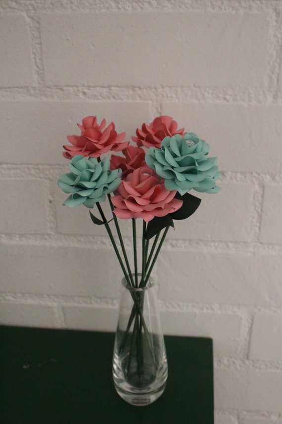 The I LOVE YOU Flower Peach or Teal Handmade Paper Flower, Hipster, Proposal Idea paper flowers, paper flower bouquet, paper flowers wedding