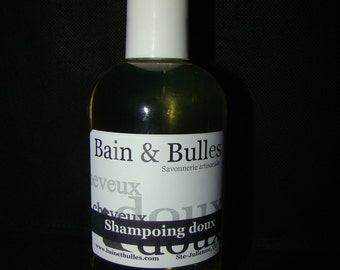 Cheveux, Shampoing Doux, huile essentielle menthe poivrée, sans SLS, sans parabènes