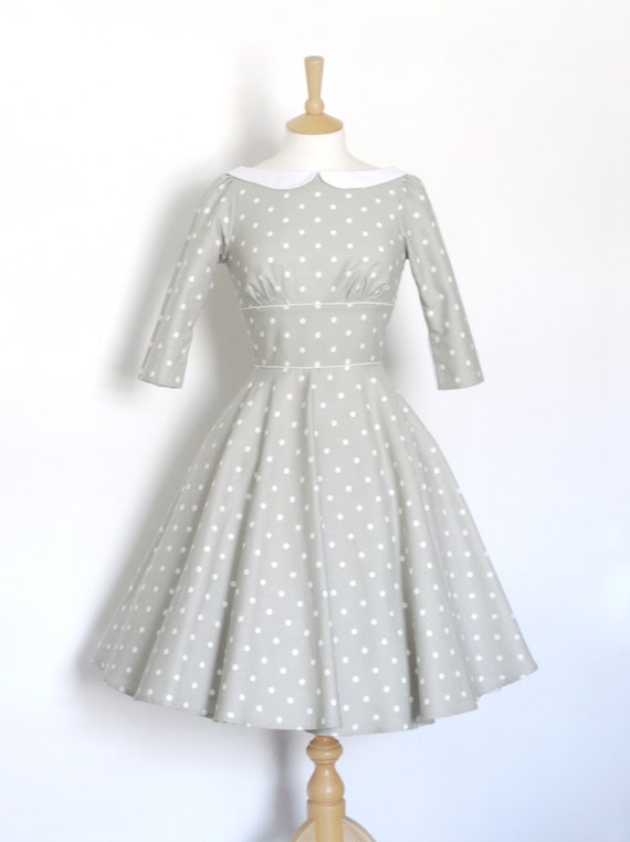 Dusky Grey and White Polka Dot Dress with Circle by digforvictory