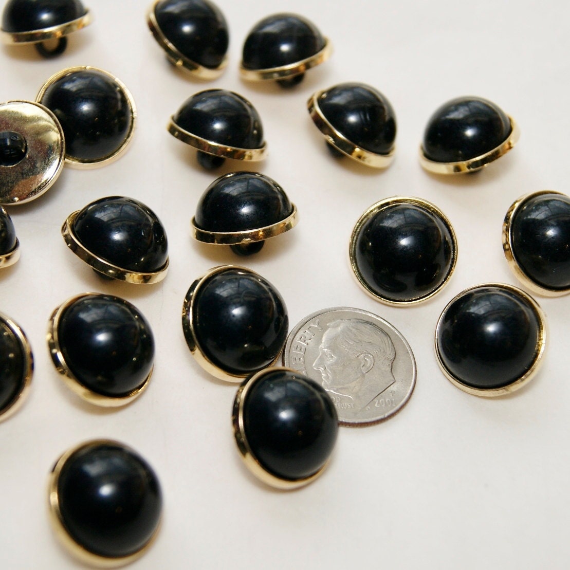 25 Black Buttons 5/8 Shank Back Buttons Ball Bubble
