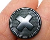 Swiss Army Button Vintage Switzerland Military Charcoal Grey Round Cross Rare Issue Loop Sewing DiY Bakelite Purse Repair Projects Unique