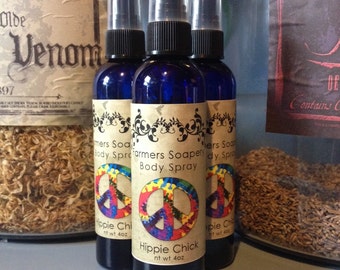 Hippie Chick Scented 4oz Body Spray Lavender Patchouli Body Spritz Fragrance Hair Conditioner Spray Perfume Scented Body Mist