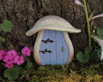 Fairy Door, Mushroom, Blue, fairy garden - FREE SHIPPING, mother