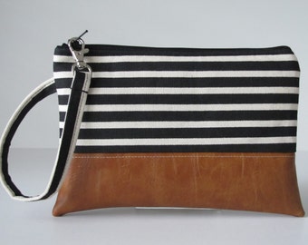 iPhone Wristlet Wallet, Vegan Leather Clutch Purse,Black Cellphone Wristlet, Padded Zipper Pouch, Gift For Her, Holiday Gift,