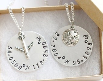 State Coordinate Best Friend Necklace Hand Metal Stamped Best Friend, State to State Jewelry Best Friend Birthday Gift, BFF Gift