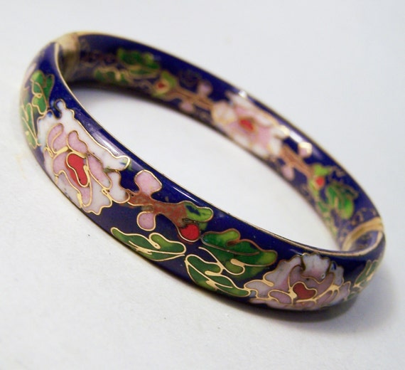 Vintage Wide Hinged Cloisonne Bangle Bracelet by GretelsTreasures