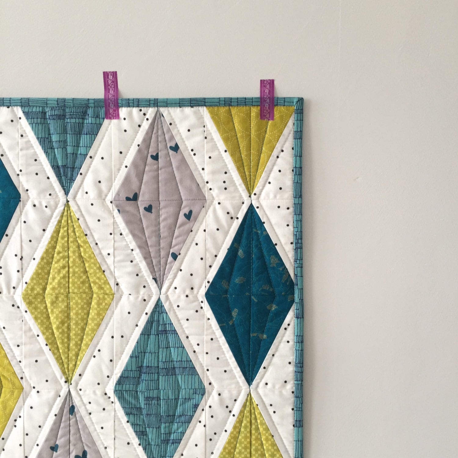 Modern Quilt Wall Hanging Diamond Quilt Teal and