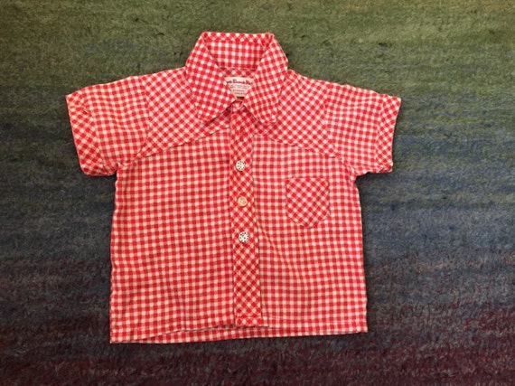 Baby Boys Vintage Gingham Red button up collared shirt 12