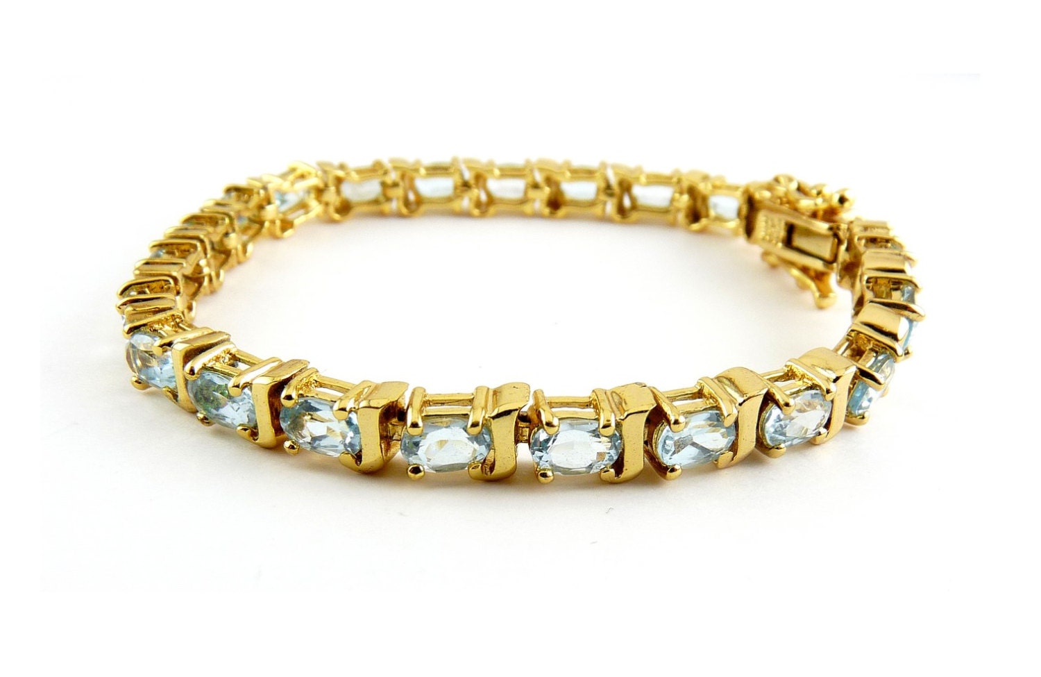 Blue Topaz Line Tennis Eternity Bracelet, Sterling Silver, Gold-Plated ...