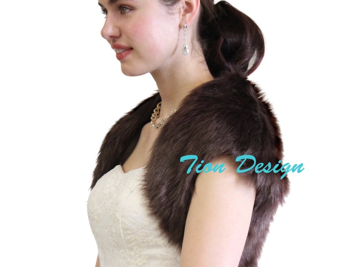 Sable Faux Fur Bridal Bolero Crop Jacket, Fur Shrug, Fur Stole, Fur Coat