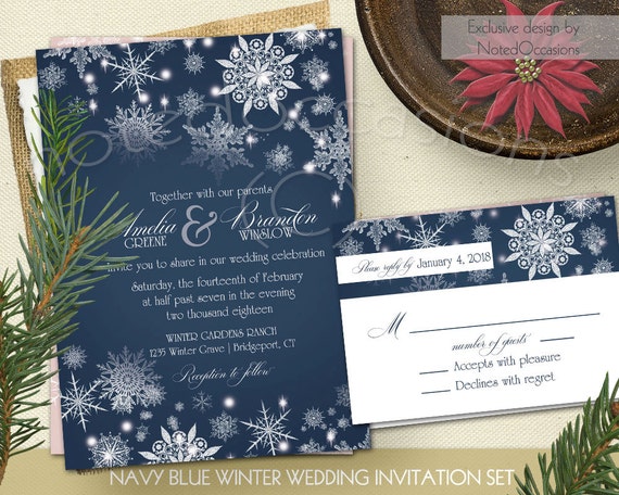 Winter Wedding Invitation Set Rustic Winter by NotedOccasions
