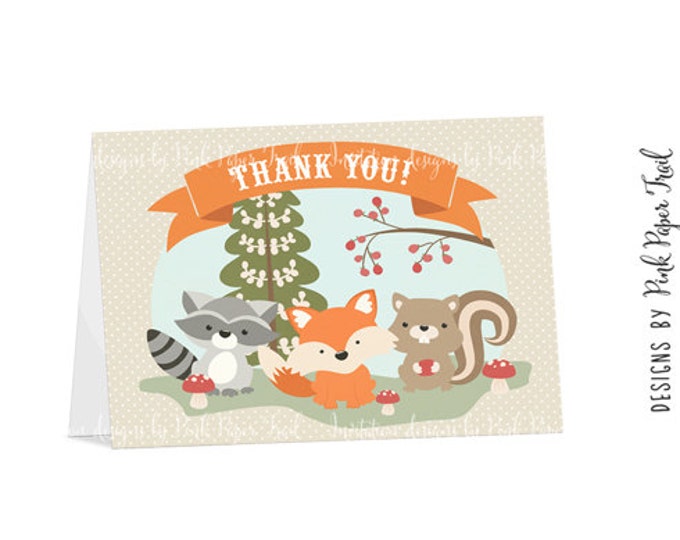 Woodland Animals Thank You Card, Instant Download, Print Your Own