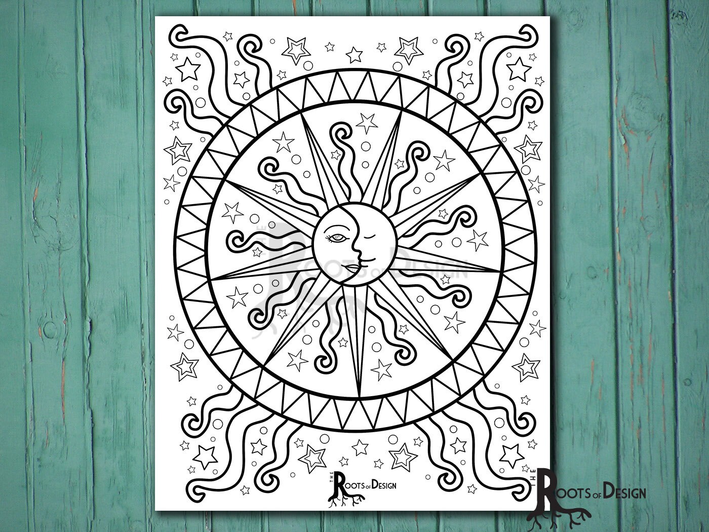 INSTANT DOWNLOAD Coloring Page Celestial Mandala Design