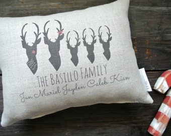 Deer Pillow, Personalized Christmas Pillow, Personalized Holiday Pillow, Personalized Family Name Pillow, Rustic Christmas, Christmas Pillow