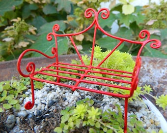 Fairy Garden Bench Miniature Furniture Fairy Accessories Miniature Red Bench Miniature Bench Dollhouse Miniatures Pixie bench