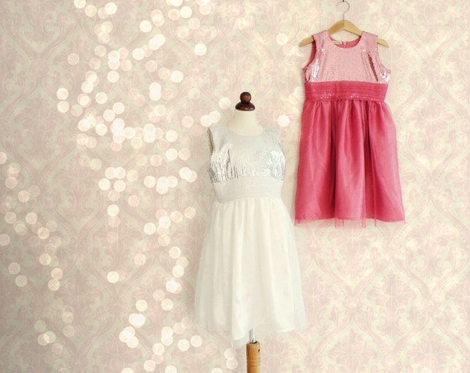 Girl Party Dress, Little girl Pink party dress, Silver Tulle dress for Little girls, Toddler party dresses
