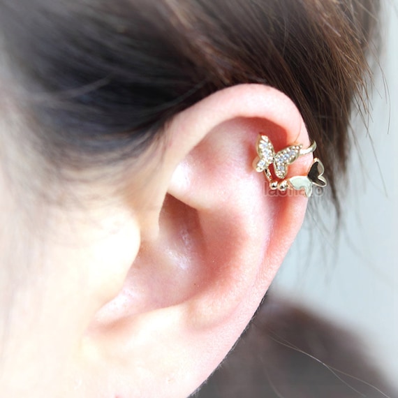 Butterfly Ear Cuff / Butterflies ear cuff wrap gold by laonato