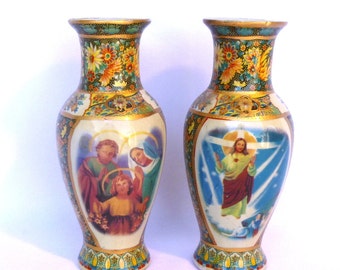 Vintage PAIR RELIGIOUS VASES