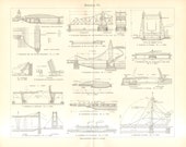 1903 Bridges Vintage Engraving Print