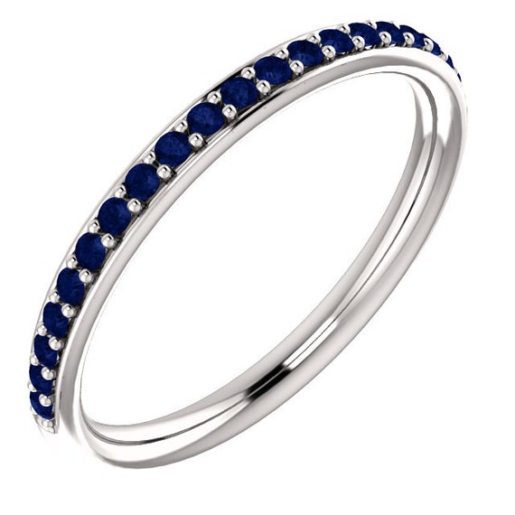 Stackable Half Eternity Blue Sapphire Wedding Band Ring In
