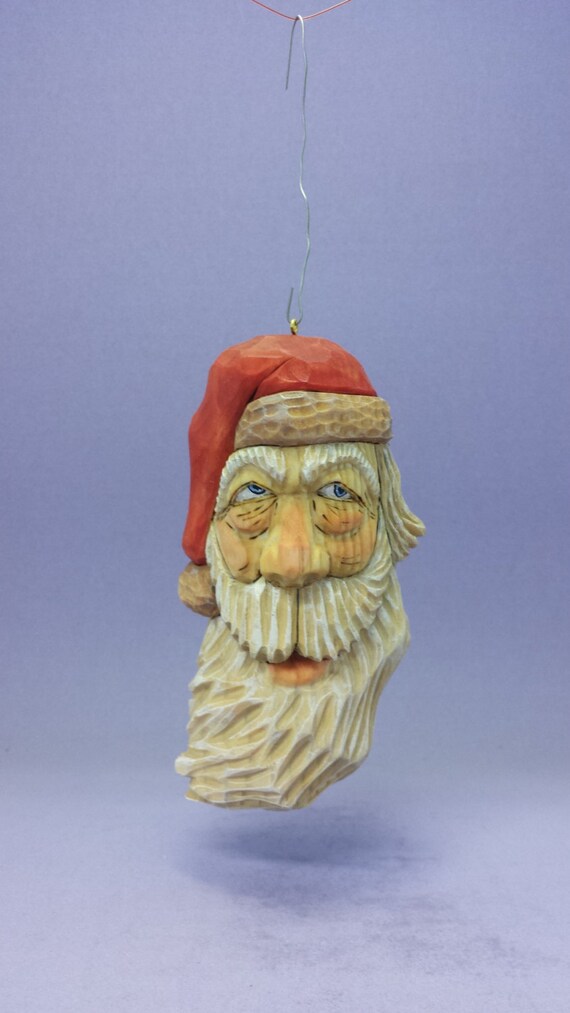 Hand Carved Santa Claus Hanging Ornament Wood Carving 3829