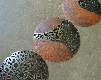 Round Metal Sculpture, Set of 3, MADE TO ORDER, Industrial Wall Sculpture, Disc Metal Sculpture, Abstract Wall Hanging, Recycled Metal Art