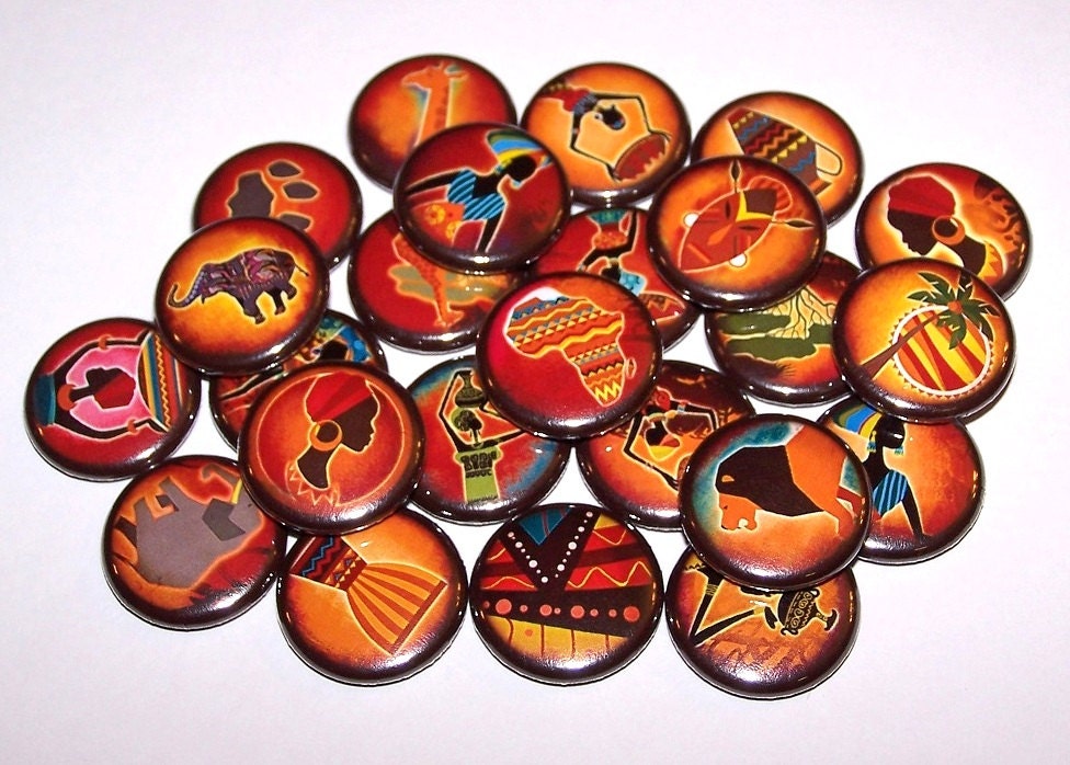 Africa Theme Set of 10 Buttons 1 or 1.5 Pin Backs