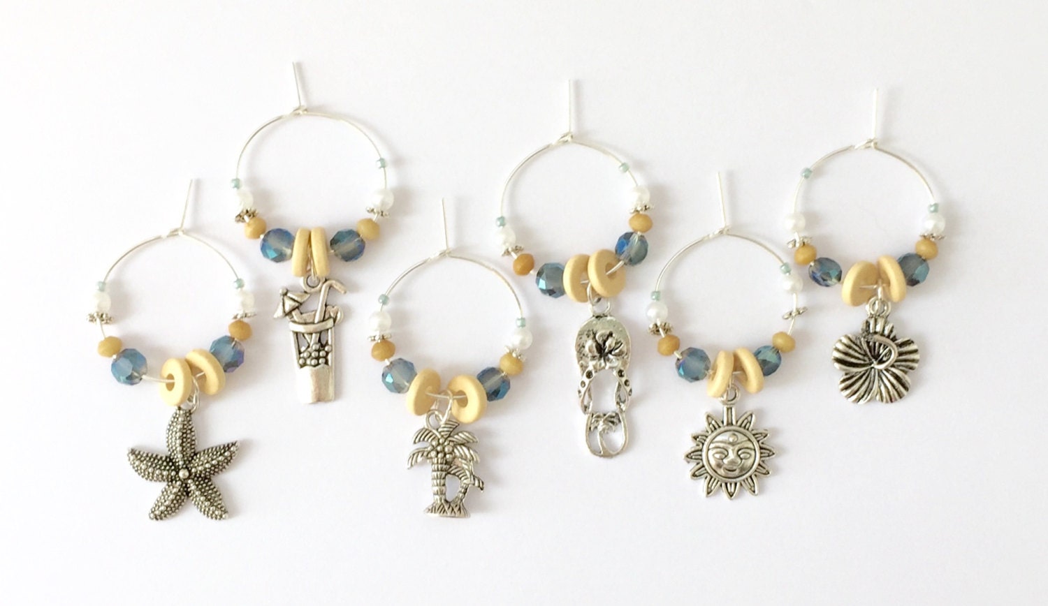 6 Tropical Wine Charms Wine Glass Charms Sea Lover Gift Wine