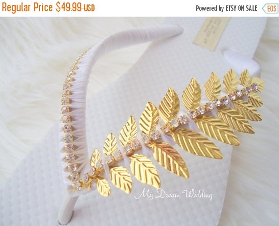ON SALE Gold Bridal Flip Flops. Greek inspired gold leaves with Cz ...