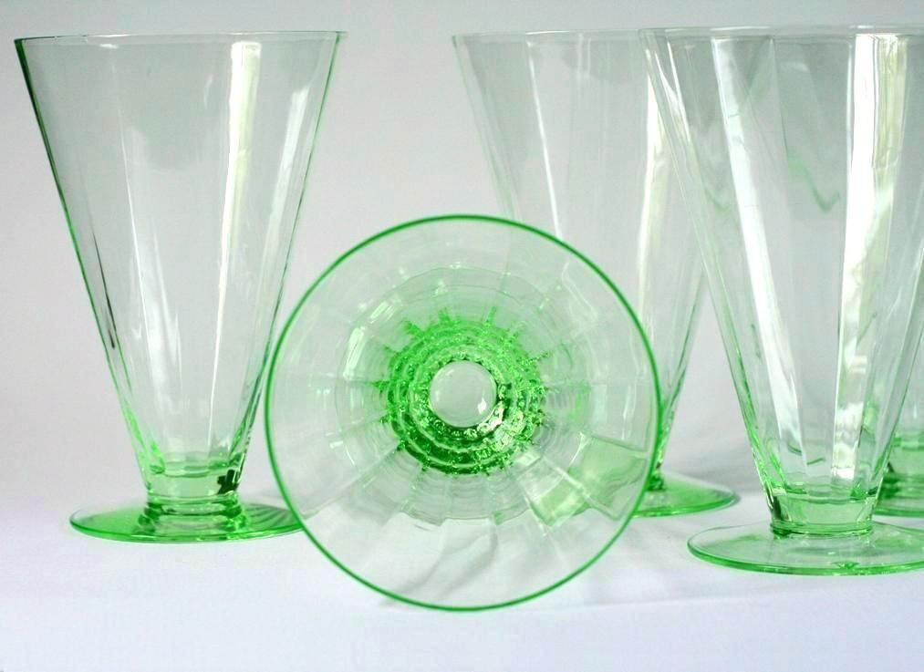 Green depression glass water glasses vintage green water
