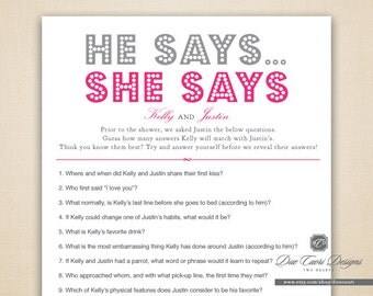 Facebook He Says She Says Quotes Bridal Shower Game By Duecuori