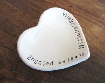 Engagement Gift, ring dish, wedding ring holder, Black and White, handmade pottery, Made to Order