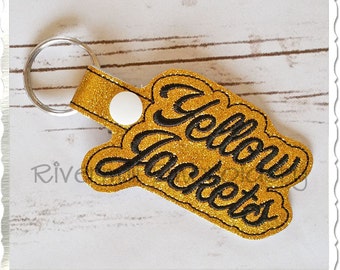 Yelow Jackets In The Hoop Snap Tab Key Fob Machine Embroidery Design