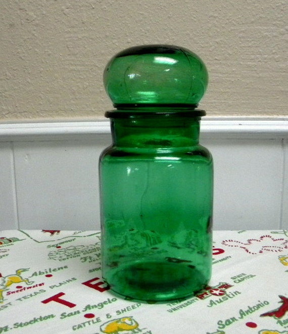 Large green glass canister or apothecary jar Belgium made