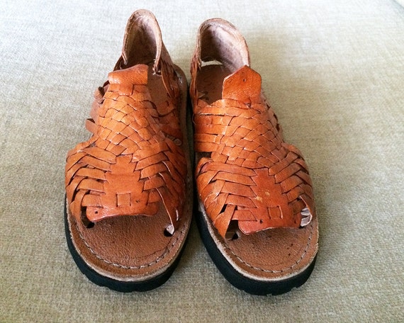 Vintage 70s Mexican Huaraches Sandals Genuine Leather Made in