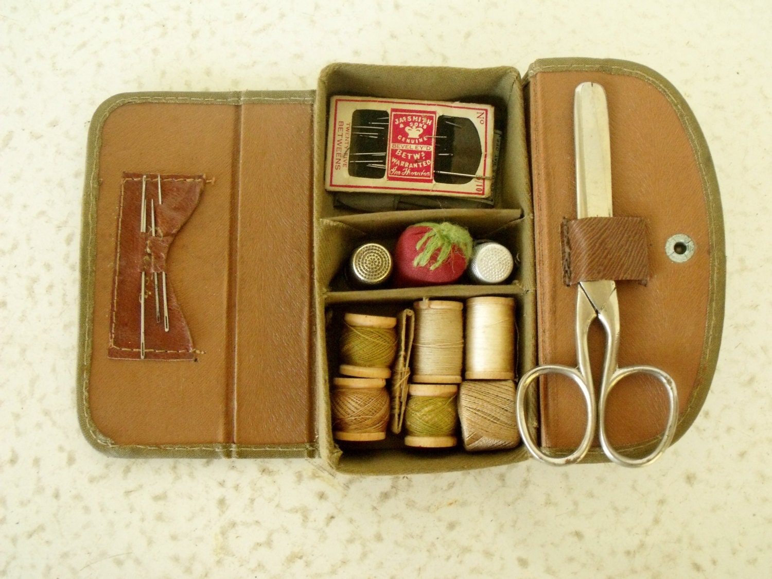 Antique Sewing Kit Canvas Small Notions Box Germany