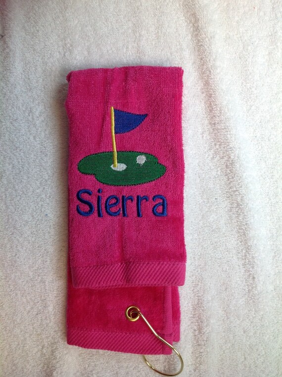 Personalized hot pink golf towel great girl by LindaKaysCreations