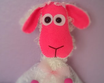 Mohair Little Lamb White Artist Bear Pink Stuffed Animal Plush Plushie Soft Softie Cute Ooak Gift Hand-sewn