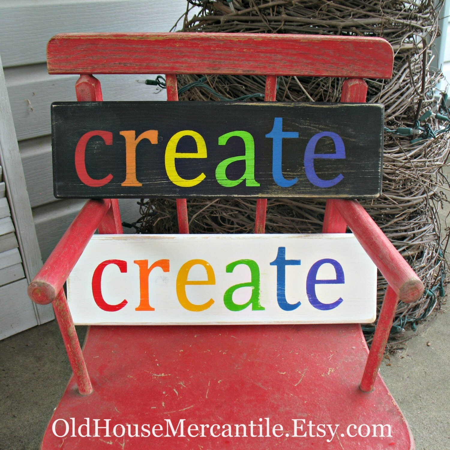 CREATE Hand Painted Wooden Shelf Sitter